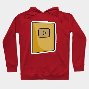 Gold color you tube play button award sticker design vector illustration. Victory object icon concept. Play button logo symbol icon. Hoodie